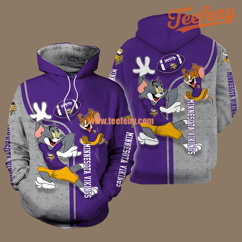 Tom And Jerry Minnesota Vikings Blue Grey 3D Fashion Hoodie