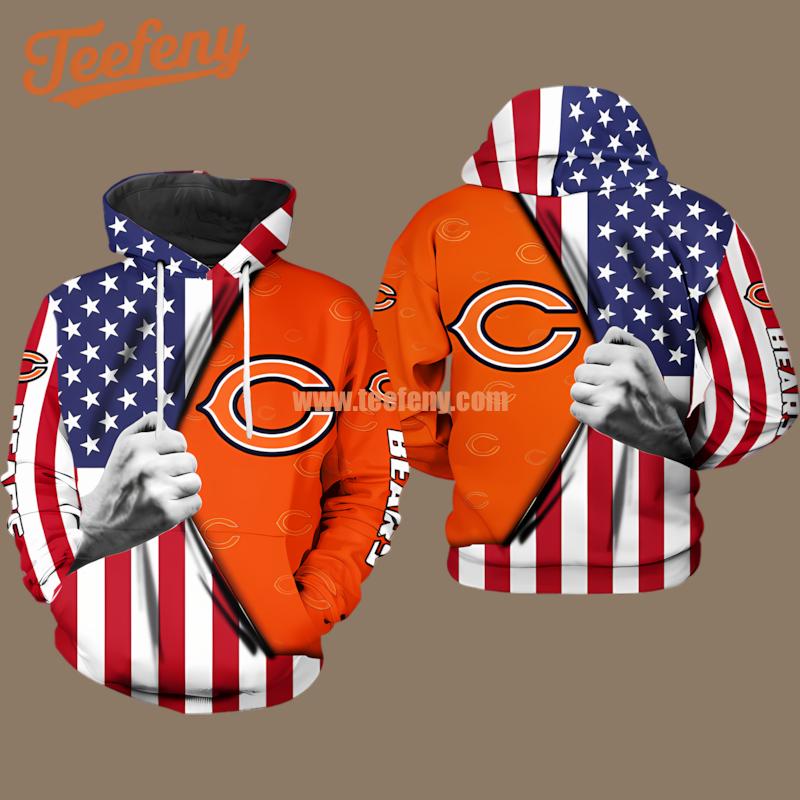 Us Flag Chicago Bears Orange White 3D Printed Hoodies