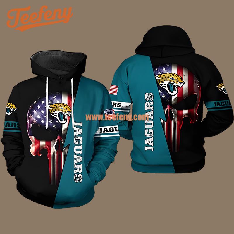 Us Flag Skull Jacksonville Jaguars Black Blue 3D Printed Hoodies