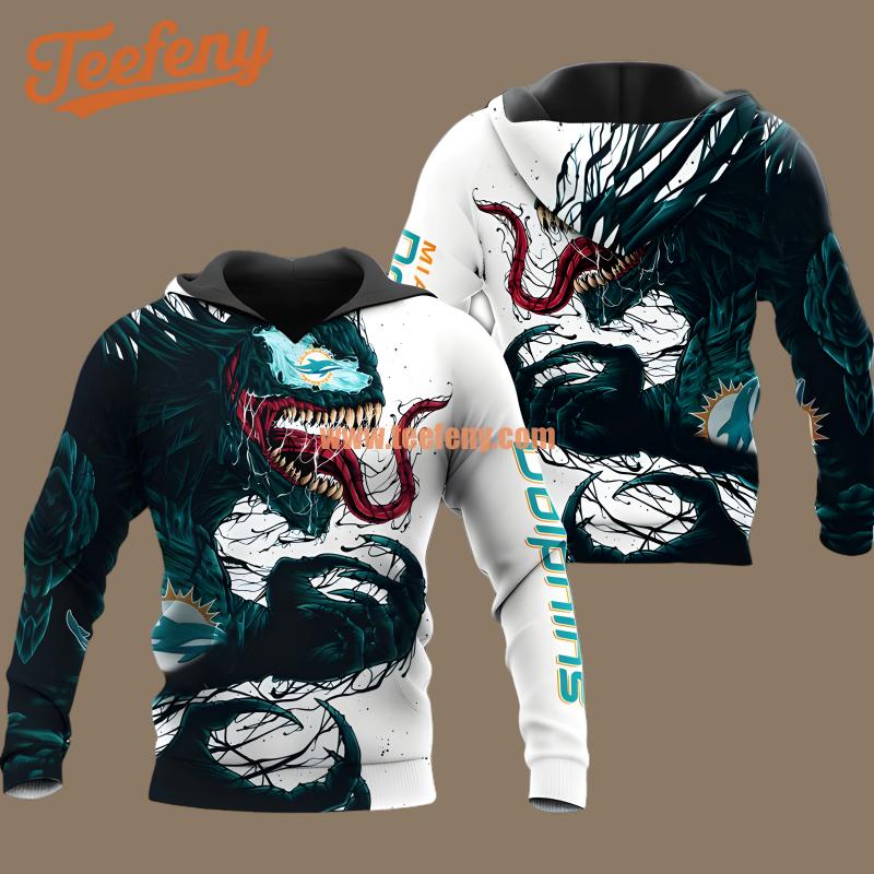 Venom Halloween Miami Dolphins Black White 3D Unisex Hoodies