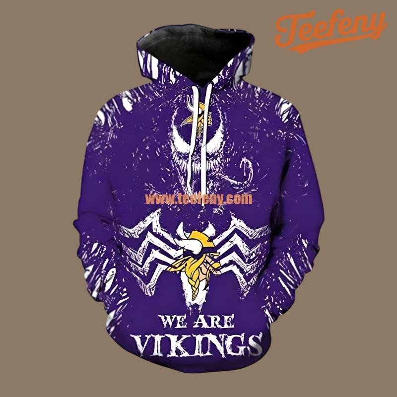 Venom Minnesota Vikings Purple White 3D Realistic Hoodie
