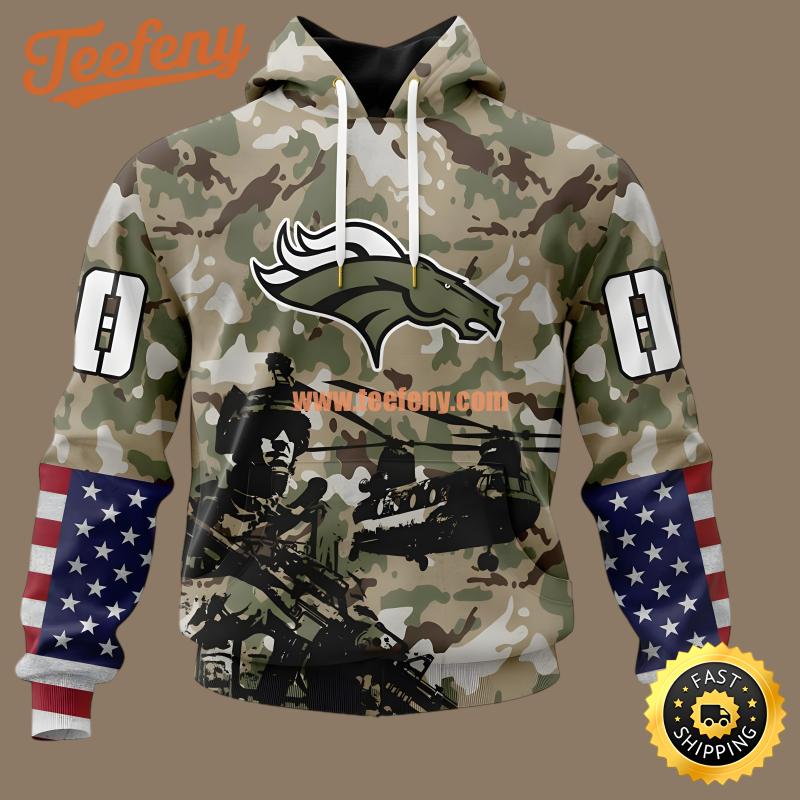 Veteran Day Denver Broncos Olive Green 3D Puff Print Hoodie