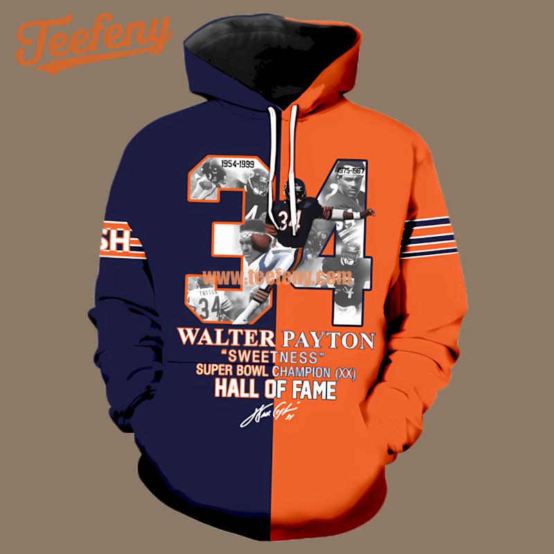 Walter Payton Chicago Bears Blue Orange 3D Hoodie Jacket