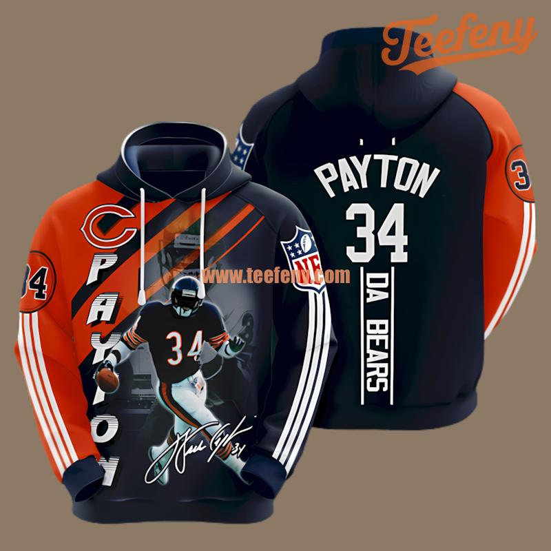 Walter Payton Chicago Bears Blue Orange 3D Pullover Hoodie