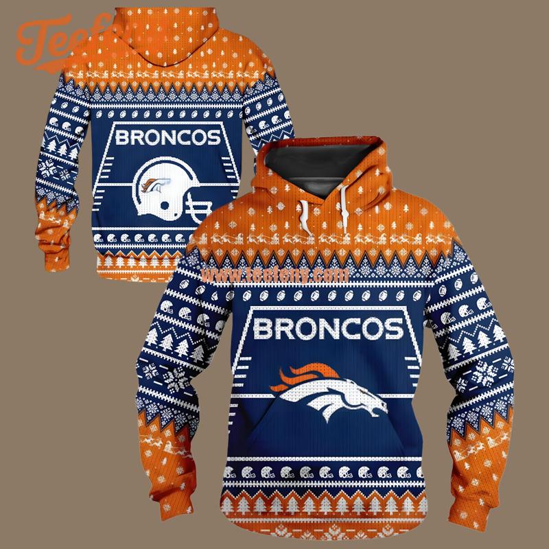 Winter Denver Broncos Blue Ugly 3D Zip Up Hoodie