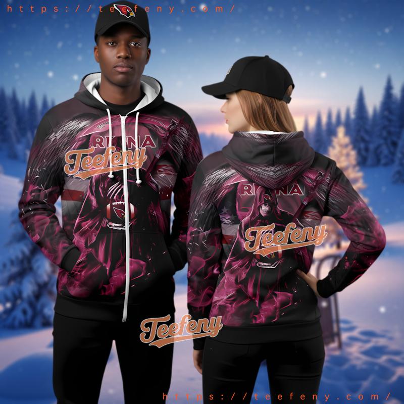 Arizona Cardinals Halloween Death Skull 3D Zip Hoodie