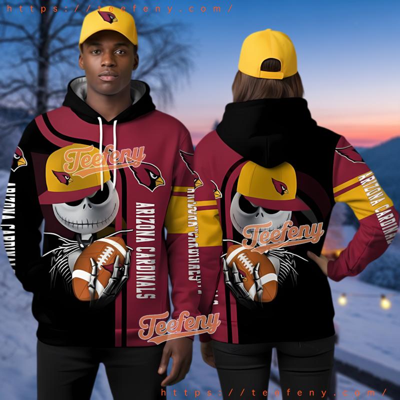 Arizona Cardinals Halloween Jack Skellington 3D Zip Hoodie