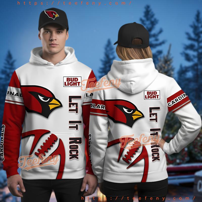 Arizona Cardinals Let It Rock 3D Hoodie White Printed