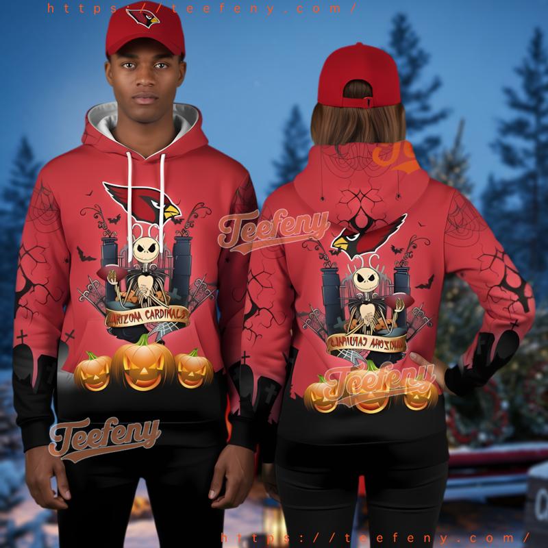 Arizona Cardinals Pumpkin Jack Skellington 3D Hoodie Design