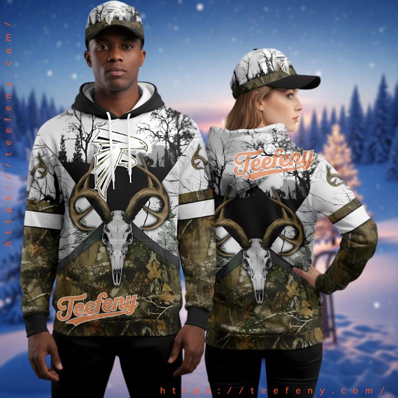 Atlanta Falcons Camo Hunting Deer Antlers Skull 3D Hoodie Pattern