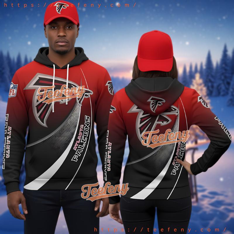 Atlanta Falcons Gradient 3D Hoodie Red Black Dad Mom