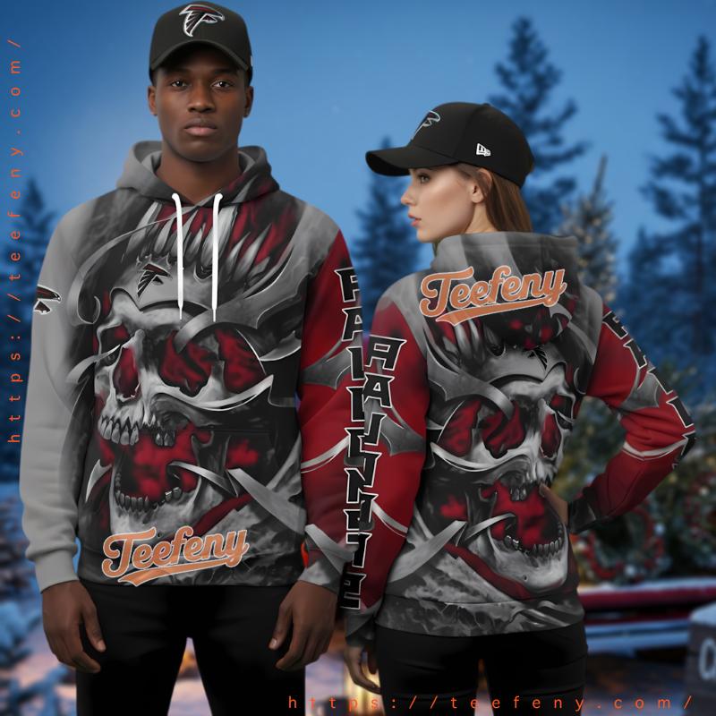 Atlanta Falcons Skull Flame Crown 3D Hoodie Black Unisex