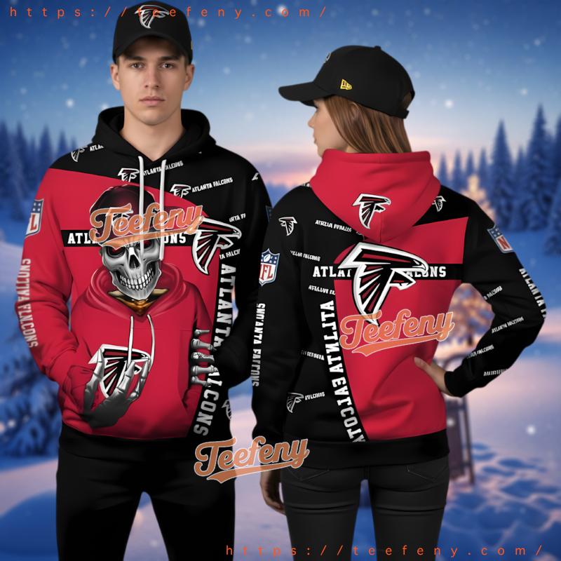 Atlanta Falcons Skull Streetwear 3D Hoodie Red Unisex