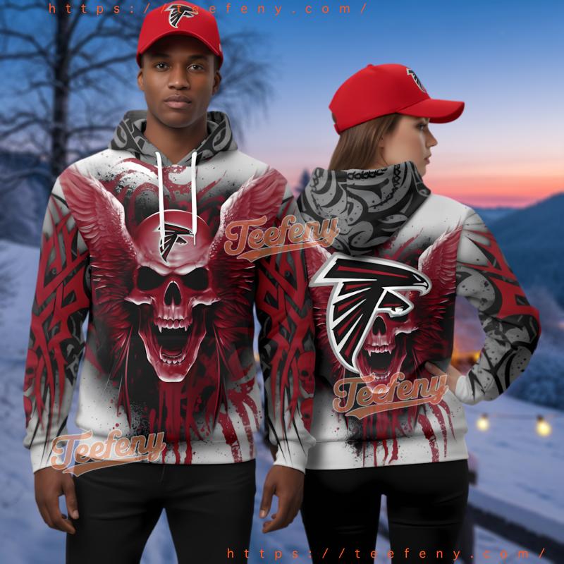 Atlanta Falcons Winged Skull 3D Hoodie Red Realistic