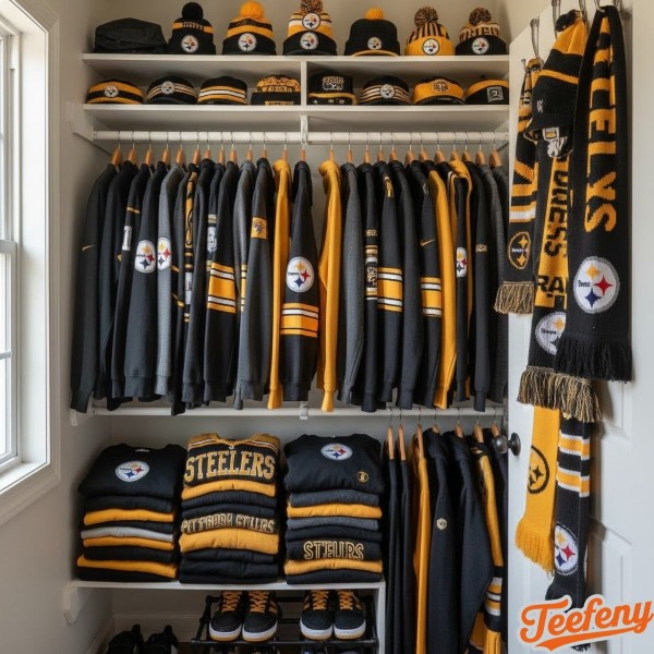 Complete Pittsburgh Steelers Apparel Wardrobe Collection Display