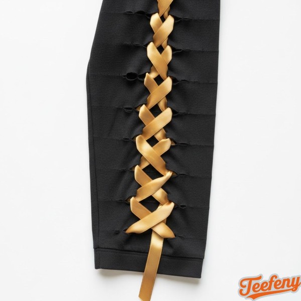 Custom Slit Sleeve Design With Gold Ribbon Weaving