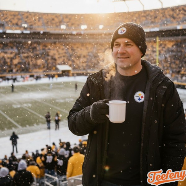 Football Fan Staying Warm In Steelers Long Sleeve During Cold Weather