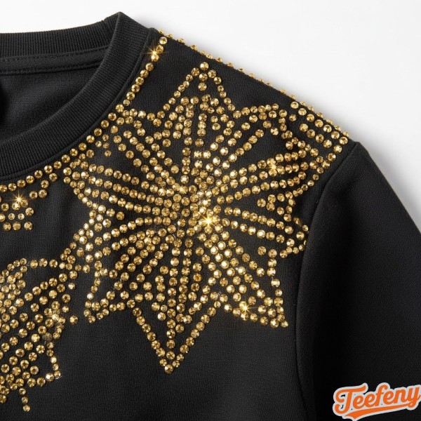 Gold Rhinestone Embellishments On Black Steelers Shirt