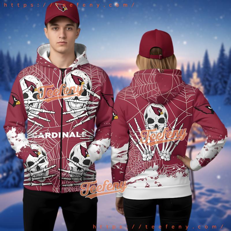 Halloween Arizona Cardinals Skeleton Hand Logo 3D Zip Hoodie