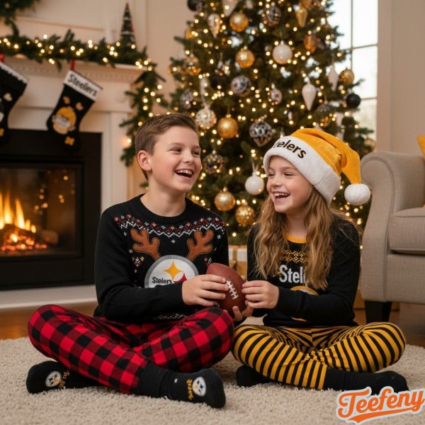Kids In Festive Holiday Themed Steelers Christmas Outfits