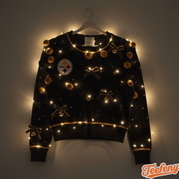 LED Lights Installation On DIY Steelers Christmas Sweater