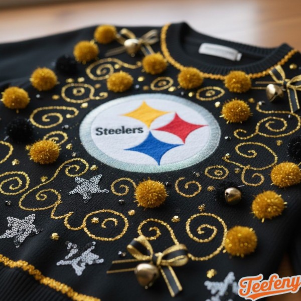 Layered Design Effect On Homemade Football Christmas Sweater