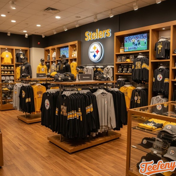 Official Pittsburgh Steelers Pro Shop Merchandise Display With Long Sleeve Shirts