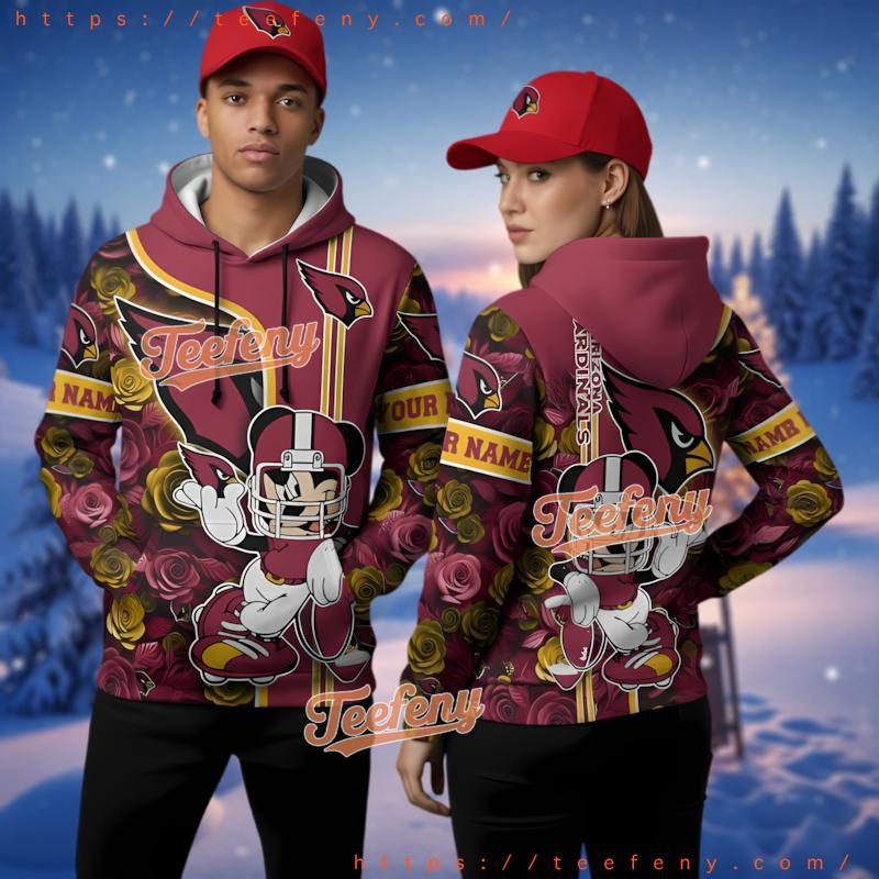Personalized Arizona Cardinals Disney Mickey 3D Zip Up Hoodie