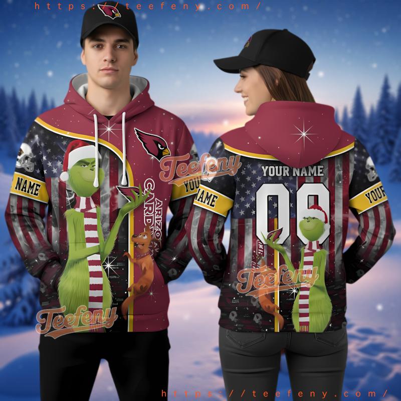 Personalized Arizona Cardinals Xmas Grinch 3D Hoodie For Men