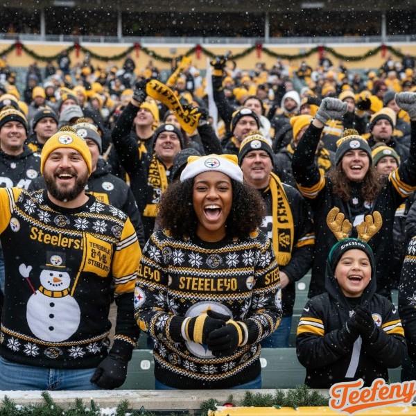 Steelers Fan Wearing Holiday Sweater At Game