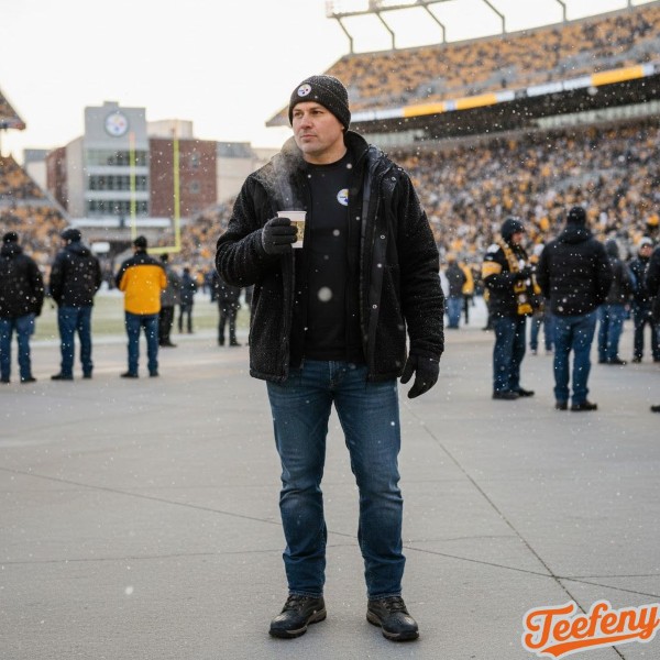Steelers Fan Wearing Layered Winter Outfit With Long Sleeve Base Layer