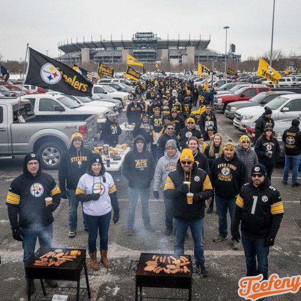 Steelers Fans Tailgating Before Game Wearing Team Long Sleeve Shirts