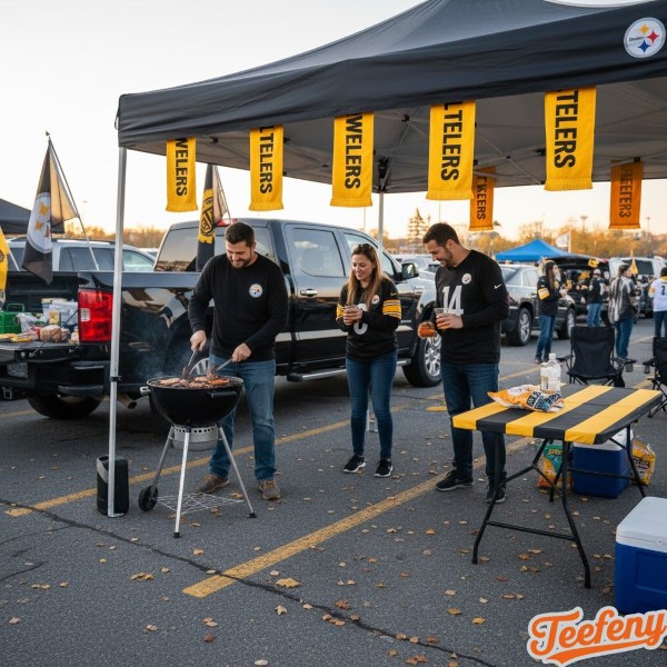 Steelers Tailgating Scene With Fans In Long Sleeves