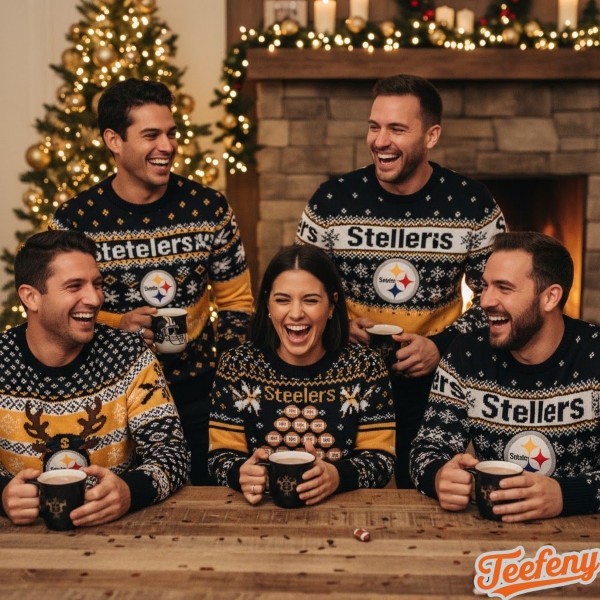 Ugly Christmas Sweater Party With Steelers Theme