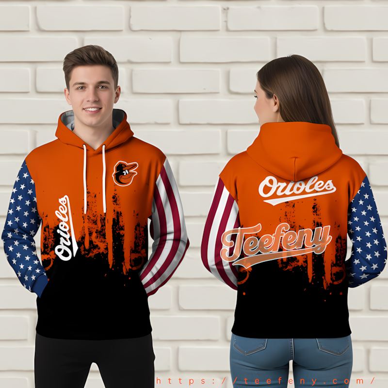 American Flag Baltimore Orioles Orange 3D Hoodie Printing American Flag Baltimore Orioles Orange 3D Hoodie Printing