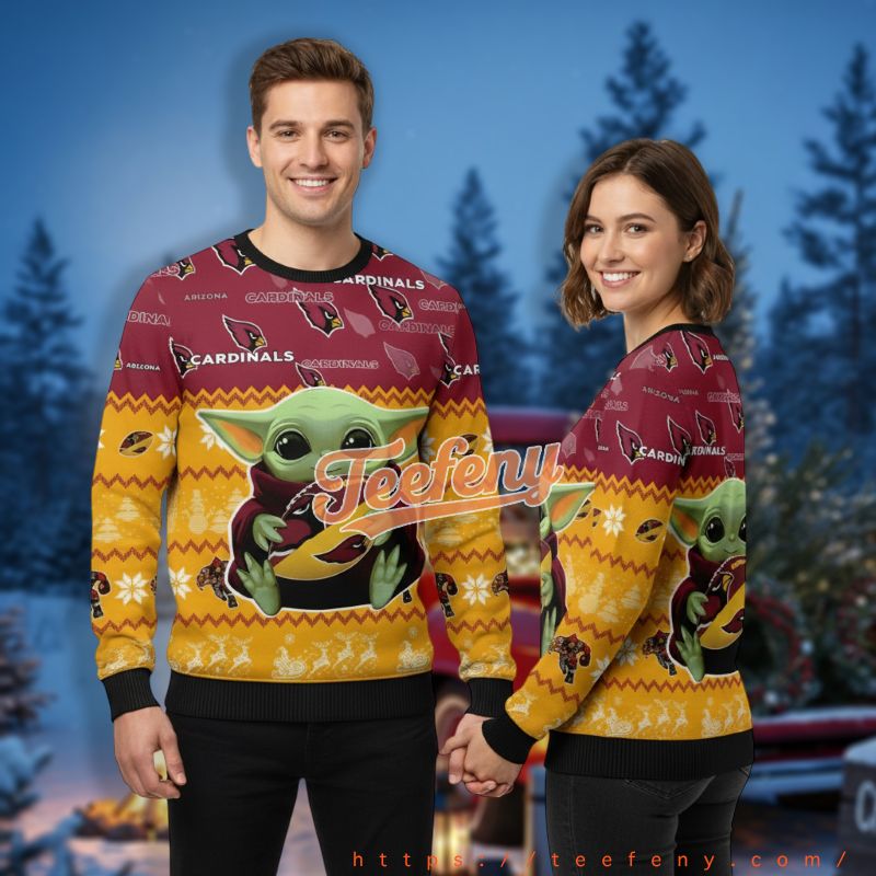 Arizona Cardinals Baby Yoda Ball Red Holiday Xmas Ugly Sweater