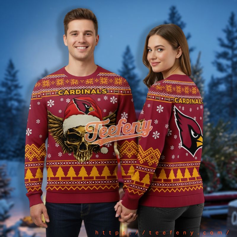 Arizona Cardinals Christmas Skull Red Holiday Party Ugly Sweater