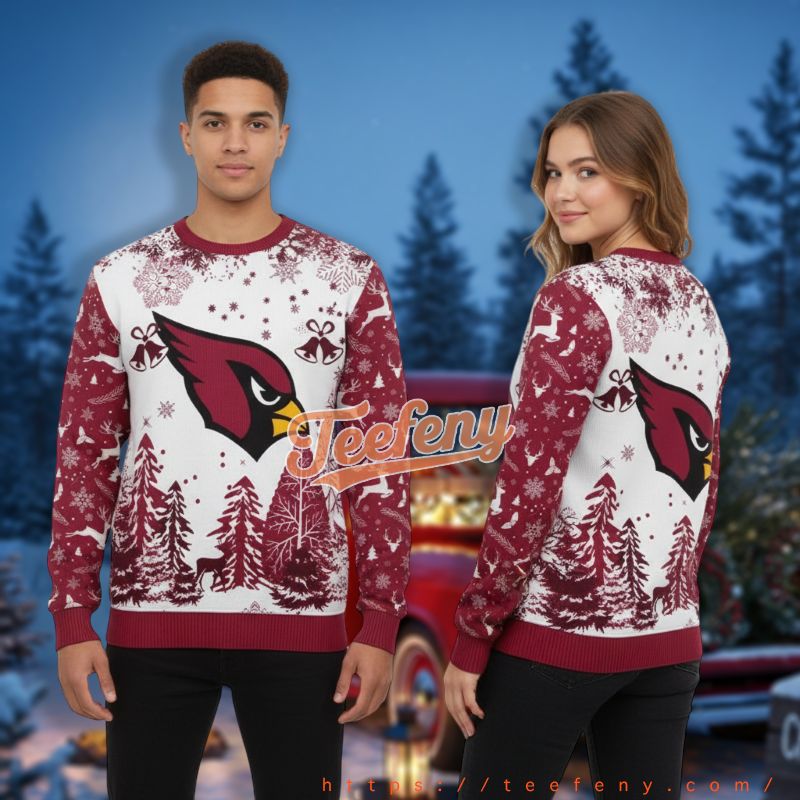 Arizona Cardinals Christmas Tree And Bell Red Holiday Ugly Sweater
