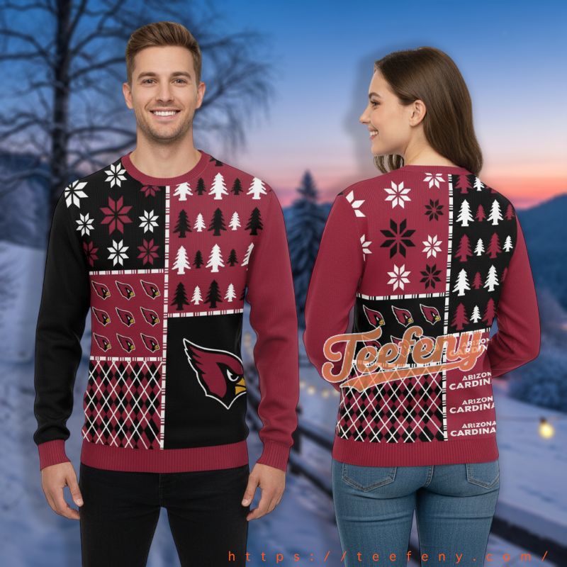 Arizona Cardinals Christmas Trees Red Mens Holiday Ugly Sweater