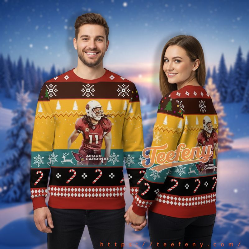 Arizona Cardinals Fitzgerald Player Yellow Christmas Party Ugly Sweater