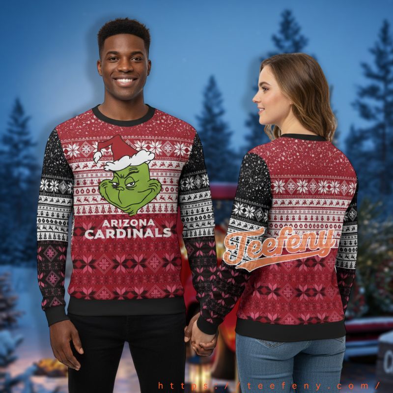 Arizona Cardinals Grinch Face Red Funny Christmas Party Ugly Sweater