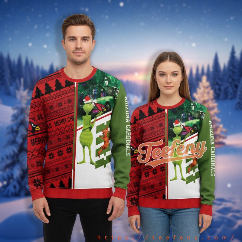 Arizona Cardinals Merry Christmas Grinch Dog Logo Red Holiday Ugly Sweater