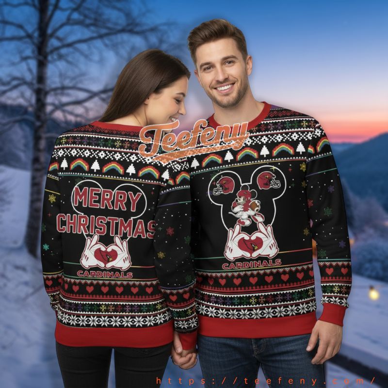 Arizona Cardinals Mickey Mouse Heart Black Funny Holiday Ugly Sweater