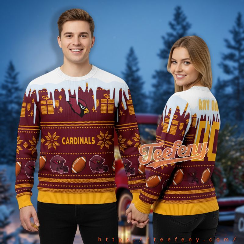 Arizona Cardinals Personalized Football Winter Red Holiday Ugly Sweater