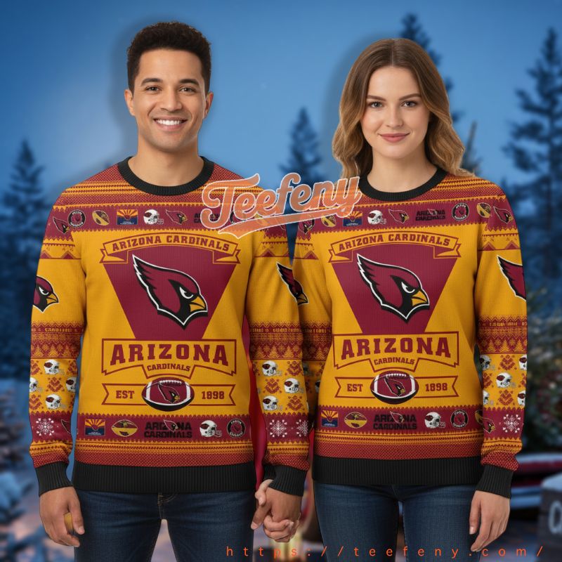 Arizona Cardinals Personalized Logo Yellow Red Cardigan Ugly Sweater