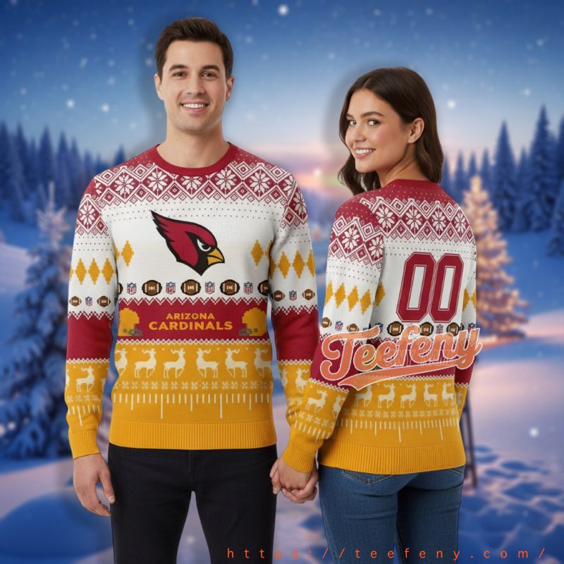 Arizona Cardinals Personalized Reindeer Pattern Yellow Ladies Ugly Sweater