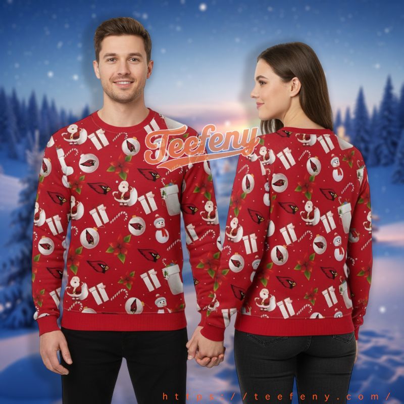 Arizona Cardinals Santa Claus And Stocks Red Couples Christmas Ugly Sweater