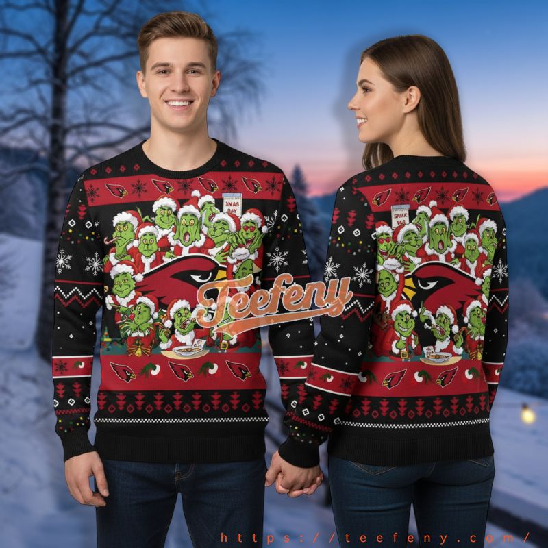 Arizona Cardinals The Grinch Happy Xmas Red Big And Tall Holiday Ugly Sweater