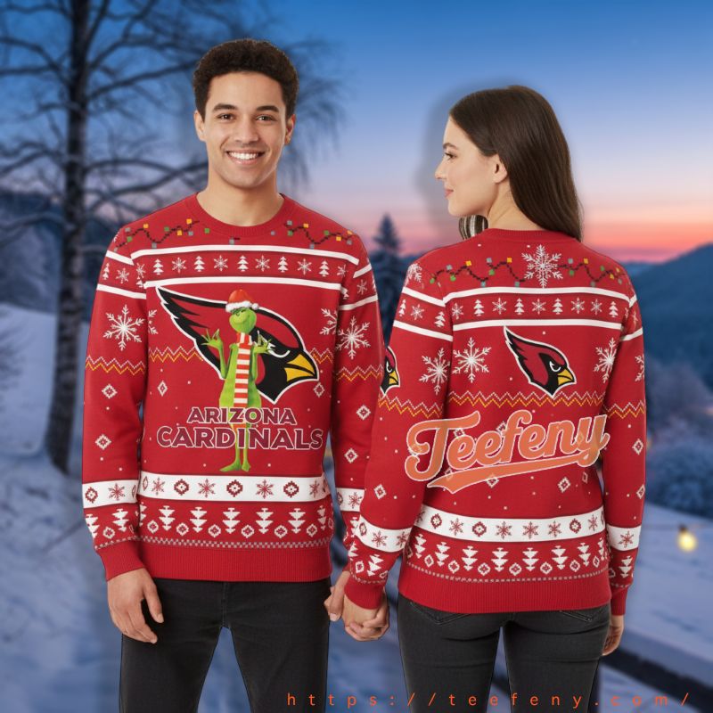 Arizona Cardinals The Grinch Santa Claus Red Holiday Ugly Sweater