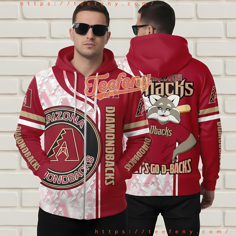 Arizona Diamondbacks Baxter The Bobcat 3D Zip Up Hoodie Red